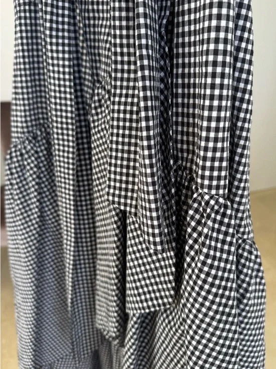 Pinko Black & White Gingham Tie-Waist A-Line Skirt, Asymmetric fabulous style, 4 - Picture 6 of 14